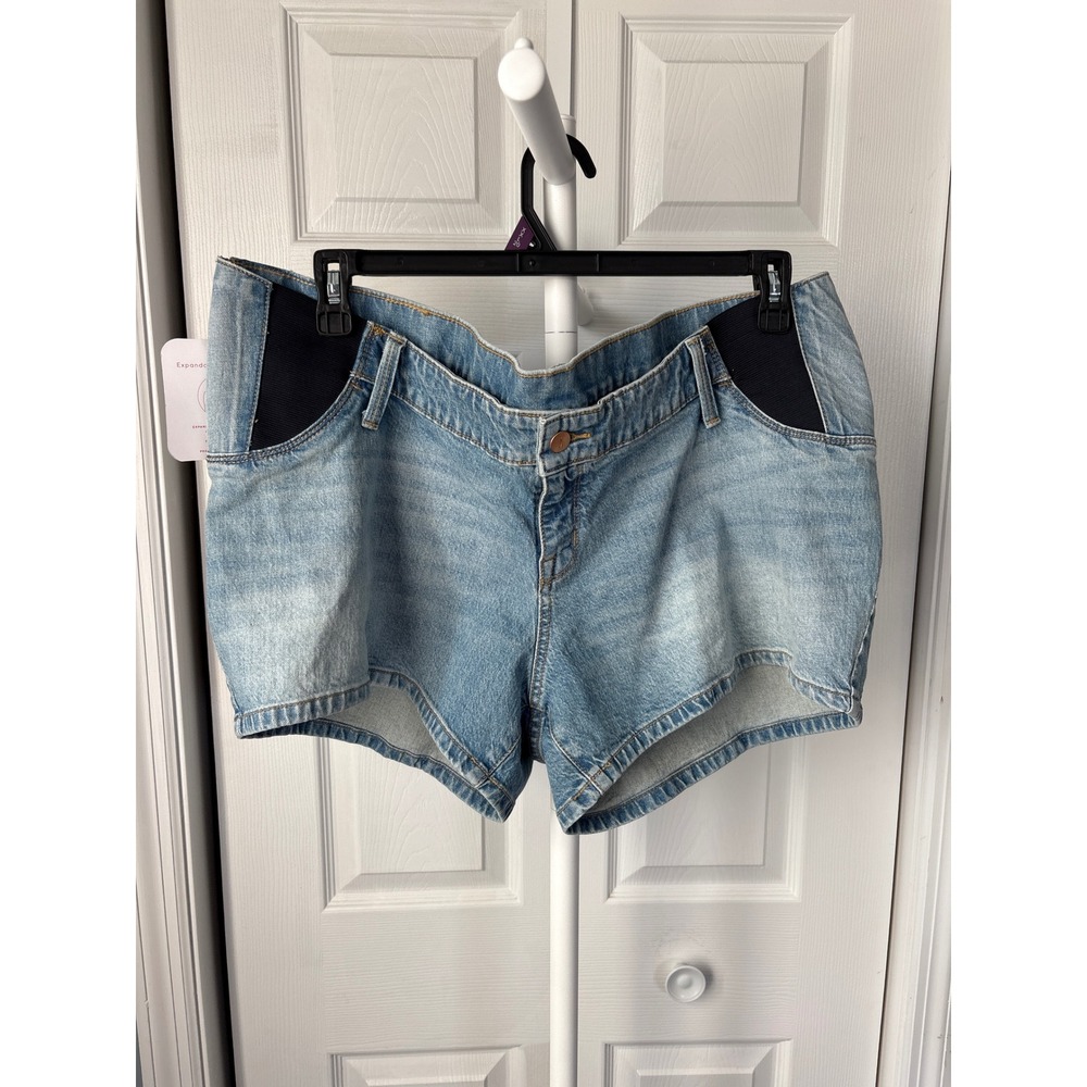 Expando Womens Maternity Denim Shorts Light Wash Elastic Side Panels Size XL NEW